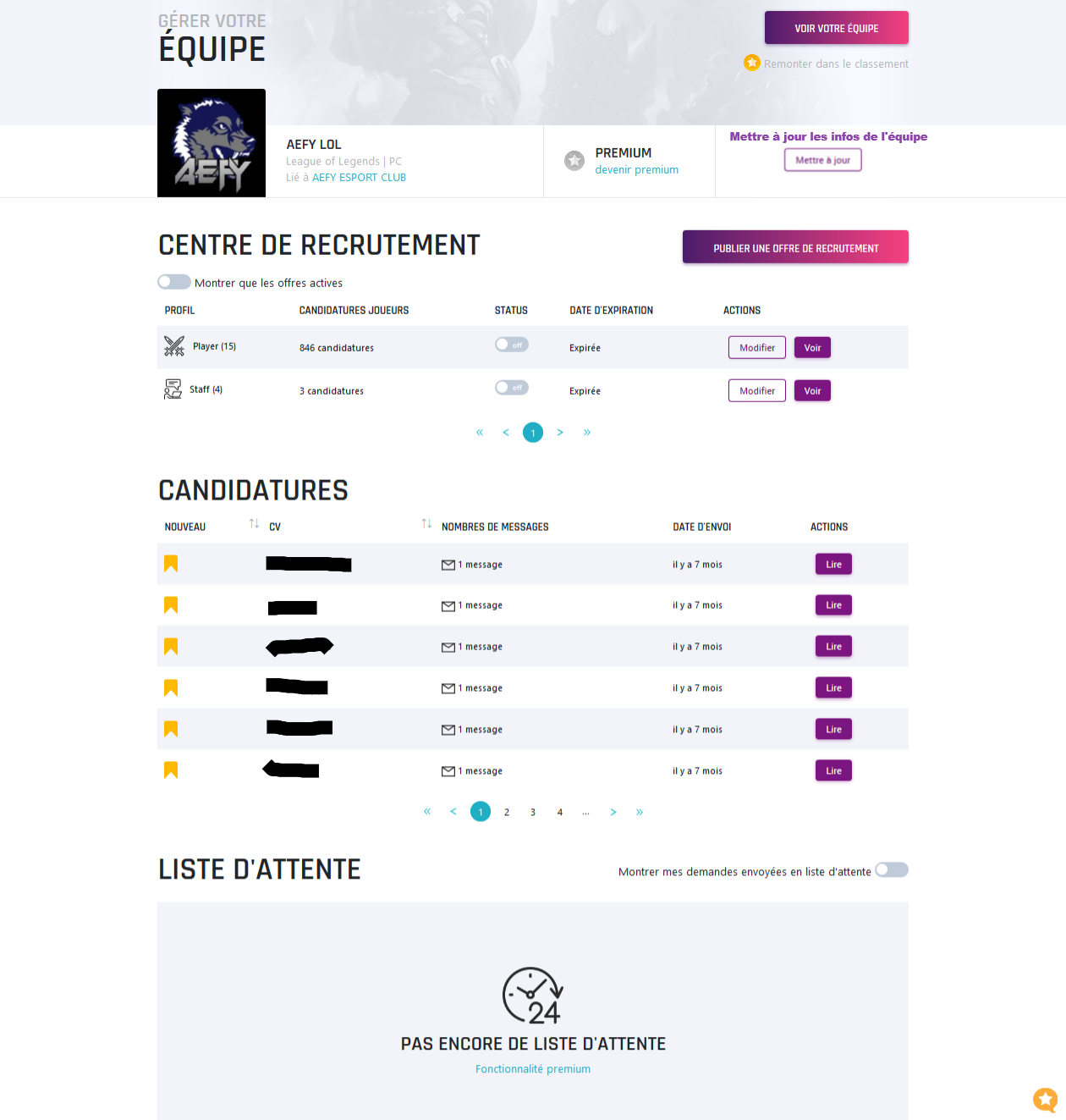 Centre de recrutement d'une équipe